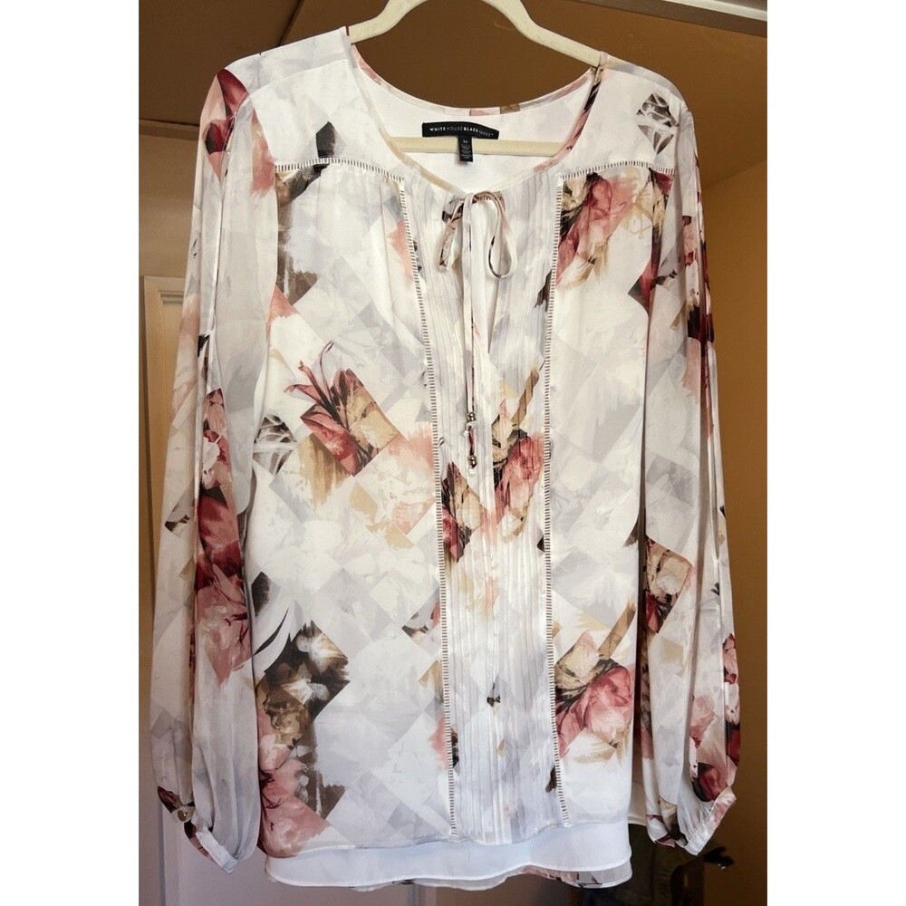 White House Black Market Blouse Floral Sz 14 Zaida Boho Lined Peek A Boo Sleeves